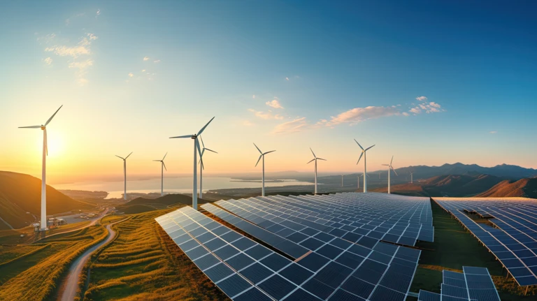 Solar panels and wind turbines