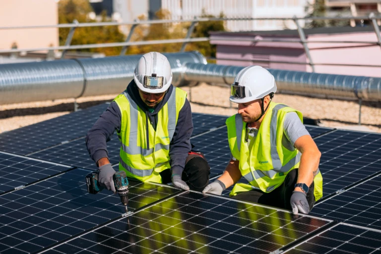 A man installing solar panels